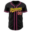 Custom Black Pink-Light Yellow Authentic Baseball Jersey