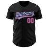 Custom Black Pink-Light Blue Authentic Baseball Jersey