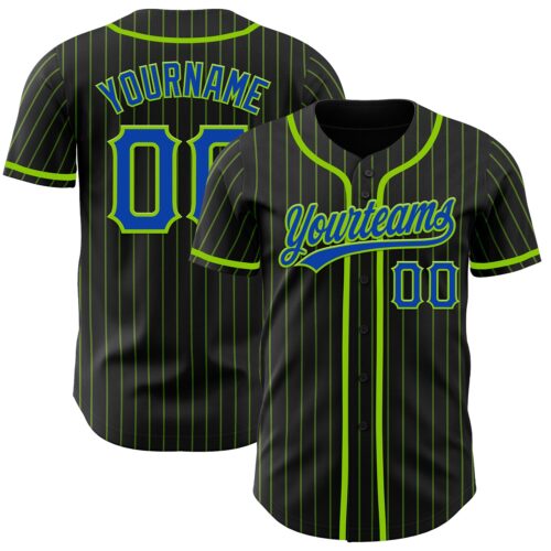 Black2136_1985a48d-75f3-4d21-bd32-e825ada7006f Custom Black Neon Green Pinstripe Thunder Blue Authentic Baseball Jersey