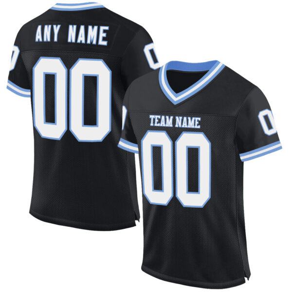 Black2268 Custom Black White-Light Blue Mesh Authentic Throwback Football Jersey