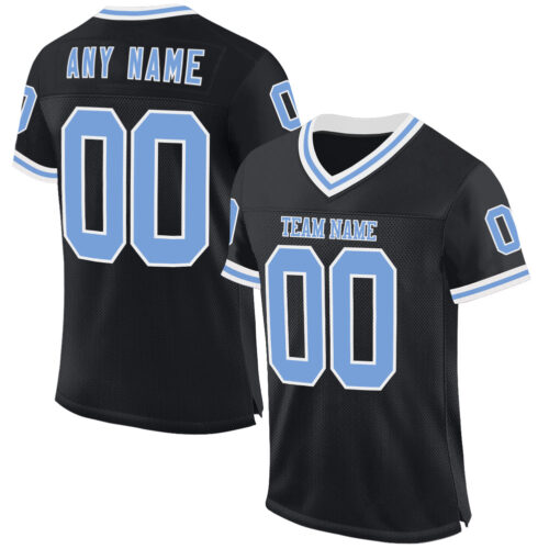 Black2271 Custom Black Light Blue-White Mesh Authentic Throwback Football Jersey