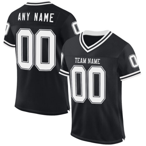 Black2273 Custom Black White Mesh Authentic Throwback Football Jersey