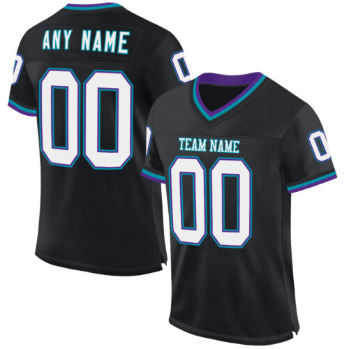 Black2275 Custom Black Purple-Teal Mesh Authentic Throwback Football Jersey
