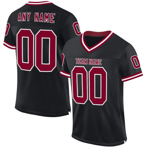 Black2276 Custom Black Maroon-White Mesh Authentic Throwback Football Jersey