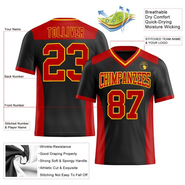 Custom Black Red-Yellow Authentic Football Jersey