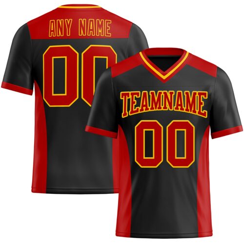 Black2286 Custom Black Red-Yellow Authentic Football Jersey