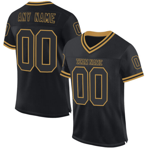 Custom Black Old Gold Mesh Authentic Throwback Football Jersey