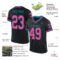 Black2378-1 Custom Black Pink-Teal Mesh Authentic Throwback Football Jersey