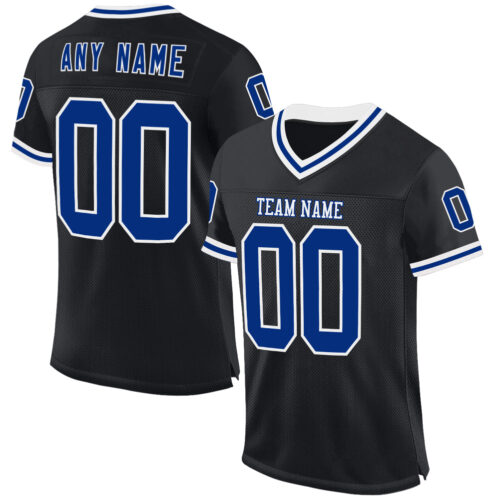 Black2386 Custom Black Royal-White Mesh Authentic Throwback Football Jersey