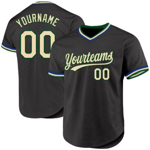 Black2387 Custom Black Cream Green-Royal Authentic Throwback Baseball Jersey