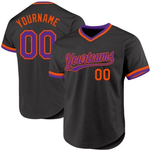Black2389 Custom Black Purple-Orange Authentic Throwback Baseball Jersey