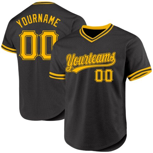 Black2391 Custom Black Gold Authentic Throwback Baseball Jersey