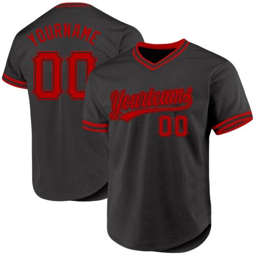 Black2392 Custom Black Red Authentic Throwback Baseball Jersey