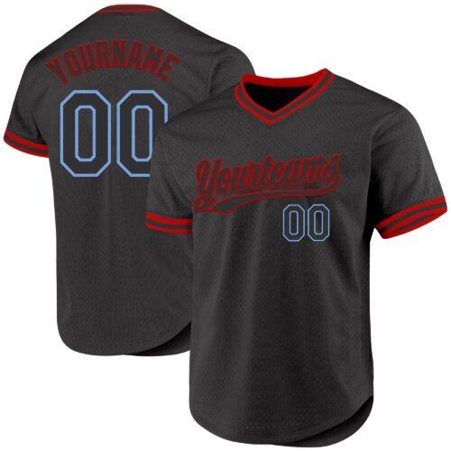 Black2395 Custom Black Light Blue-Red Authentic Throwback Baseball Jersey