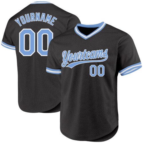 Black2396 Custom Black Light Blue-White Authentic Throwback Baseball Jersey