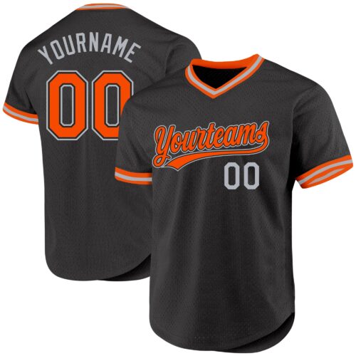 Black2399 Custom Black Orange-Gray Authentic Throwback Baseball Jersey