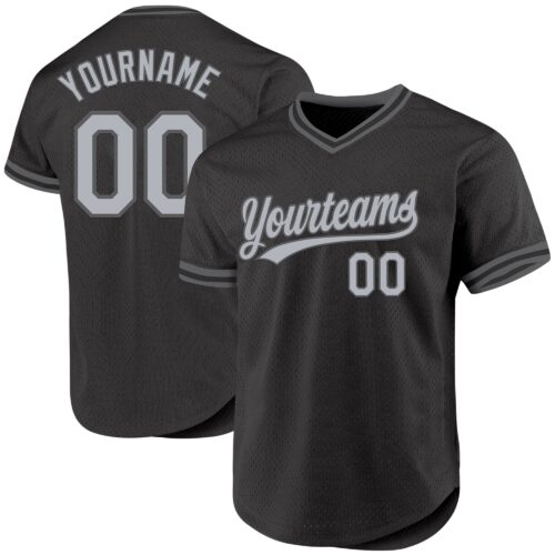 Black2401 Custom Black Gray-Steel Gray Authentic Throwback Baseball Jersey