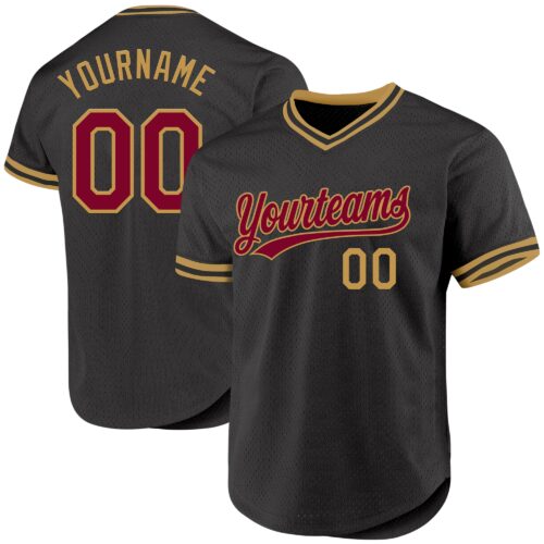 Black2405 Custom Black Maroon-Old Gold Authentic Throwback Baseball Jersey