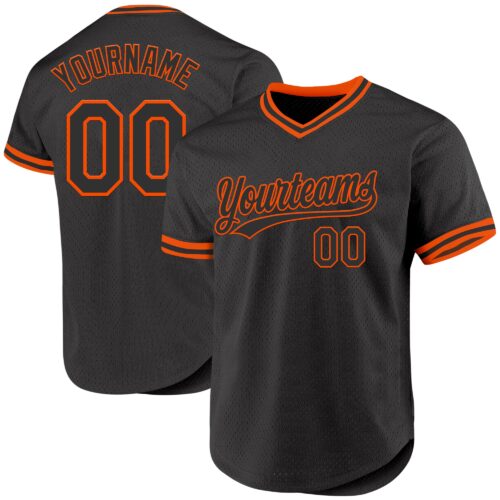 Black2410 Custom Black Orange Authentic Throwback Baseball Jersey