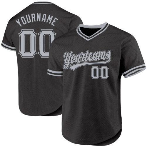 Black2425 Custom Black Gray Authentic Throwback Baseball Jersey