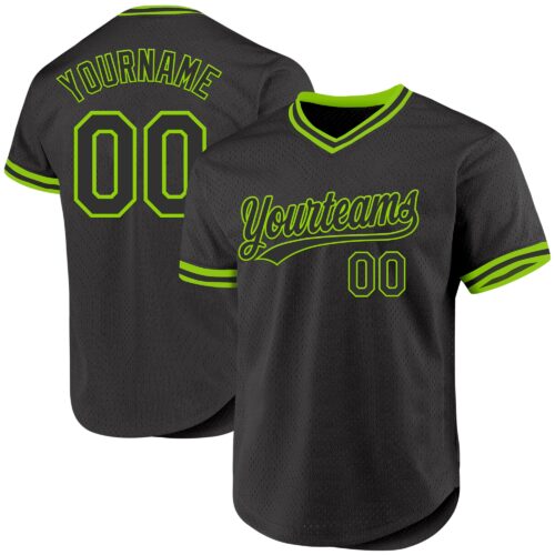 Black2430 Custom Black Neon Green Authentic Throwback Baseball Jersey