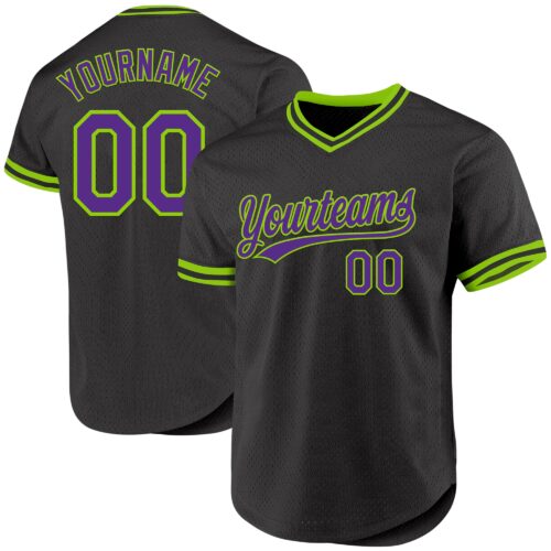 Black2432 Custom Black Purple-Neon Green Authentic Throwback Baseball Jersey