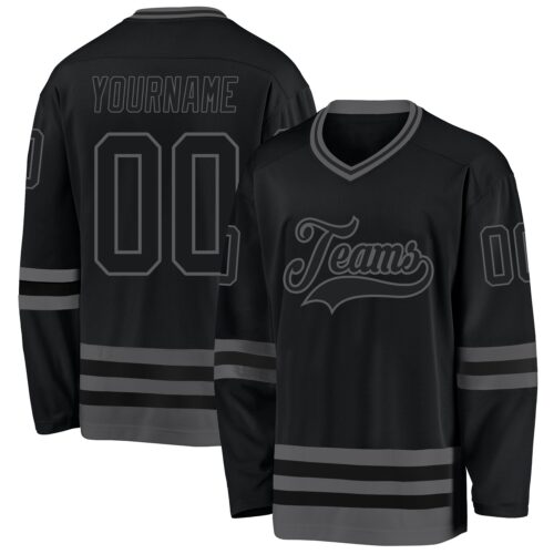 Black2472 Custom Black Steel Gray Hockey Jersey