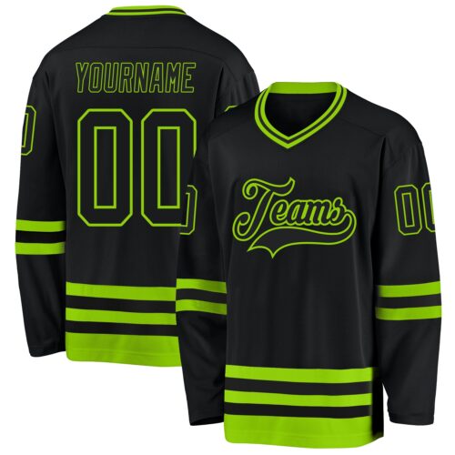 Black2478 Custom Black Neon Green Hockey Jersey