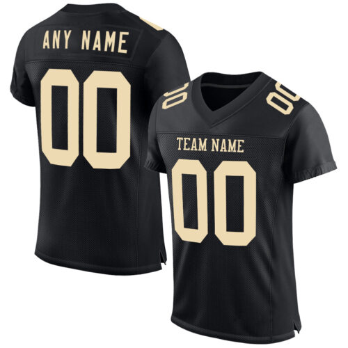 Black2558 Custom Black Cream Mesh Authentic Football Jersey