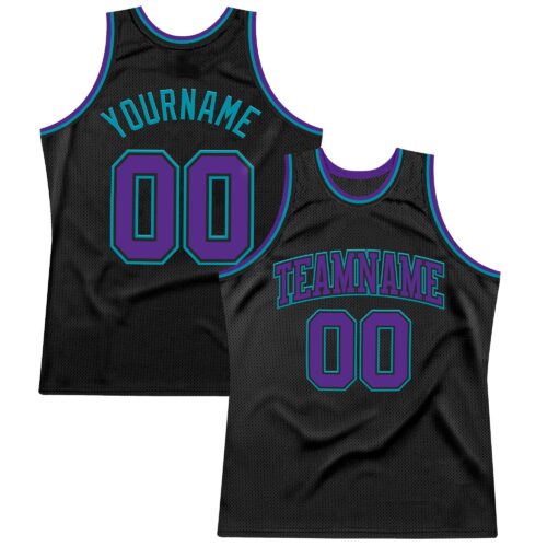 Black2791 Custom Black Purple-Teal Authentic Throwback Basketball Jersey