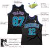 Custom Black Teal Purple-White Authentic Throwback Basketball Jersey