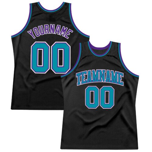 Black2792 Custom Black Teal Purple-White Authentic Throwback Basketball Jersey