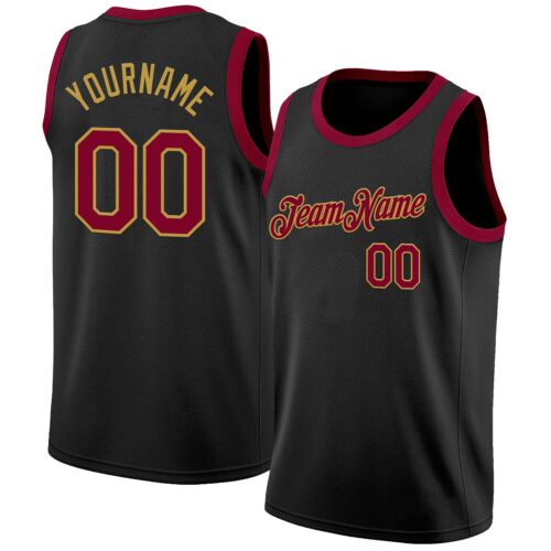 Black2793 Custom Black Maroon-Old Gold Authentic Basketball Jersey