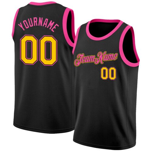 Black2796 Custom Black Yellow-Pink Authentic Basketball Jersey