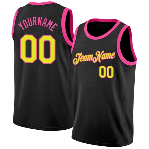 Black2797 Custom Black Neon Yellow-Pink Authentic Basketball Jersey