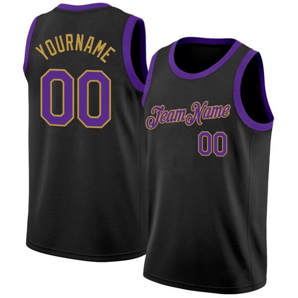 Custom Black Purple-Old Gold Authentic Basketball Jersey