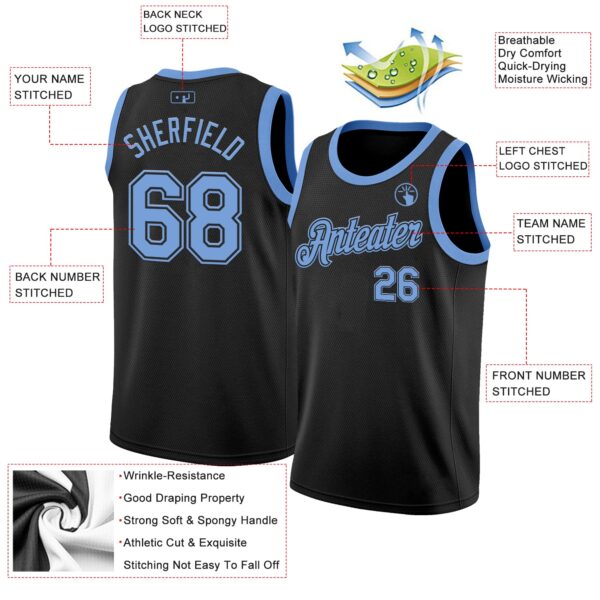 Custom Black Light Blue Authentic Basketball Jersey