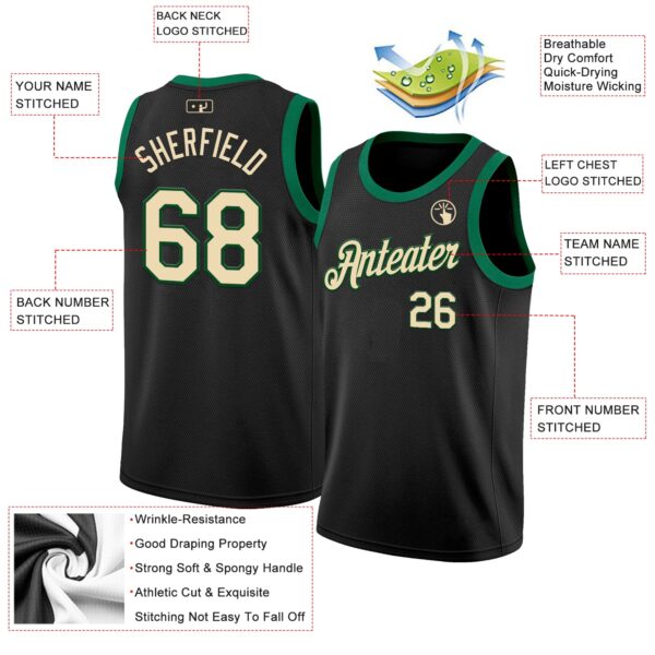 Custom Black Cream-Green Authentic Basketball Jersey