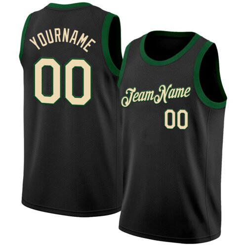 Custom Black Cream-Green Authentic Basketball Jersey