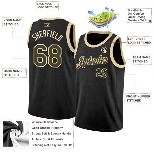 Custom Black Olive-Cream Authentic Basketball Jersey