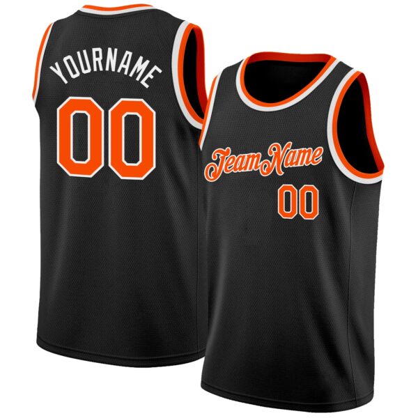 Custom Black Orange-White Authentic Basketball Jersey