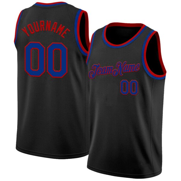 Custom Black Royal-Red Authentic Basketball Jersey