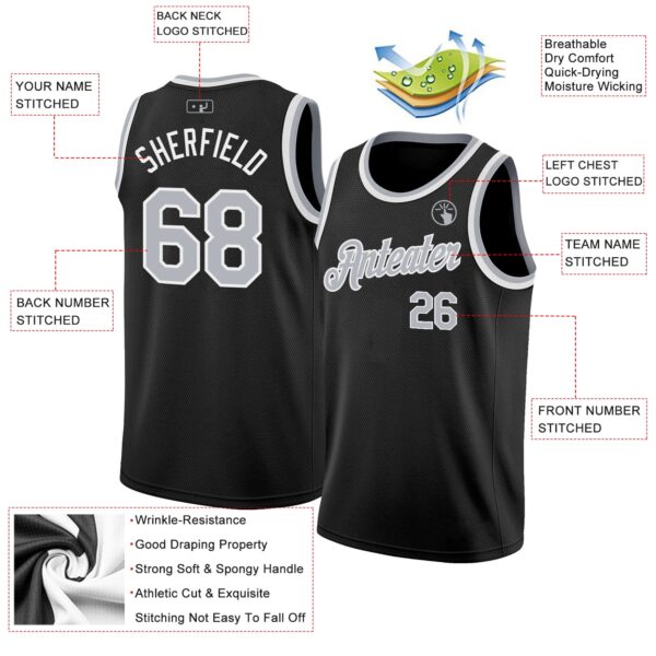 Custom Black Gray-White Authentic Basketball Jersey