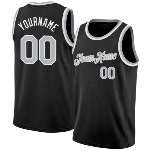 Black2818 Custom Black Gray-White Authentic Basketball Jersey