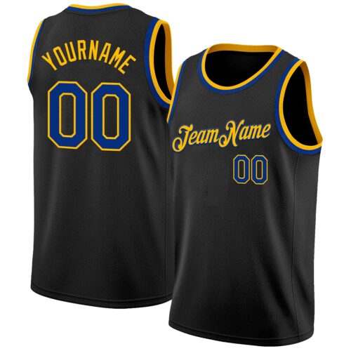 Custom Black Royal-Gold Authentic Basketball Jersey