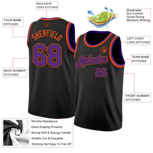 Custom Black Purple-Orange Authentic Basketball Jersey