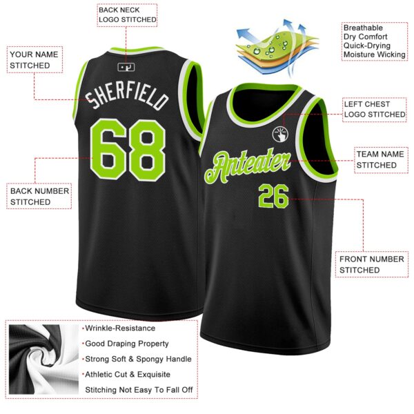 Custom Black Neon Green-White Authentic Basketball Jersey