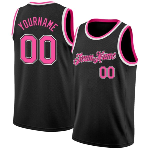 Custom Black Pink-White Authentic Basketball Jersey