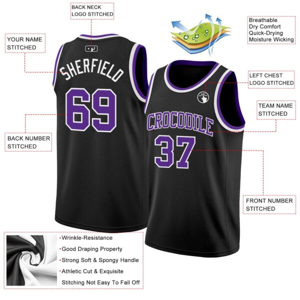 Custom Black Purple-White Authentic Basketball Jersey