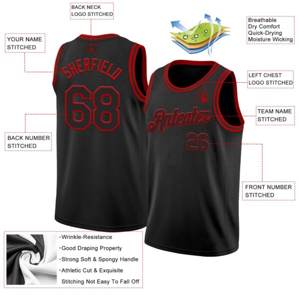 Custom Black Red Authentic Basketball Jersey